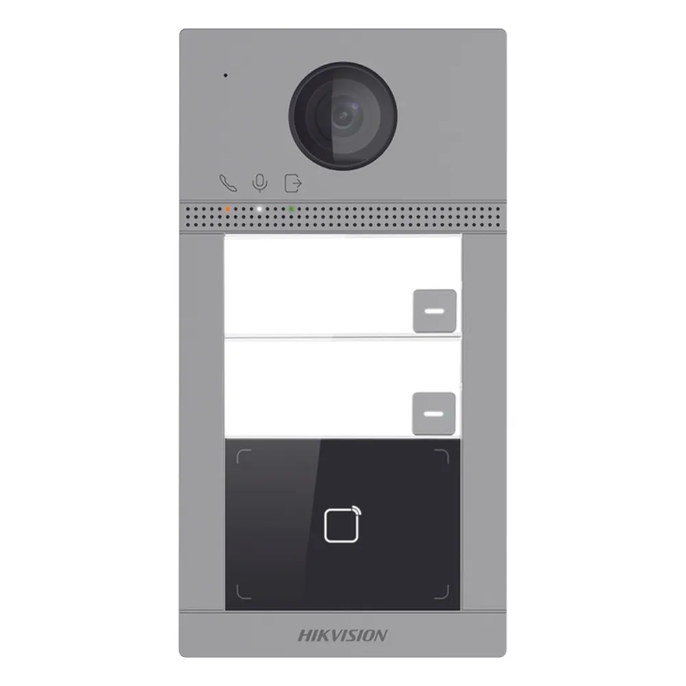 Videoportero IP 2 Megapixel / Llamada y Apertura Remota desde App Hik-Connect (requiere monitor) / PoE / Exterior IP65 + Antivandalico IK08 / 2 Departamentos / Apertura con Tarjeta / Soporta 2 Puertas y hasta 6 Monitores – vista 2