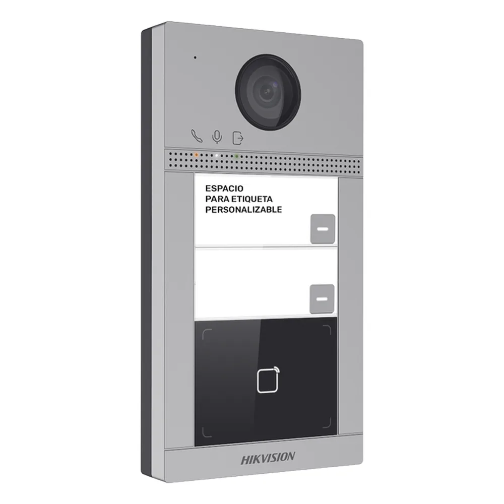 Videoportero IP 2 Megapixel / Llamada y Apertura Remota desde App Hik-Connect (requiere monitor) / PoE / Exterior IP65 + Antivandalico IK08 / 2 Departamentos / Apertura con Tarjeta / Soporta 2 Puertas y hasta 6 Monitores – vista 3
