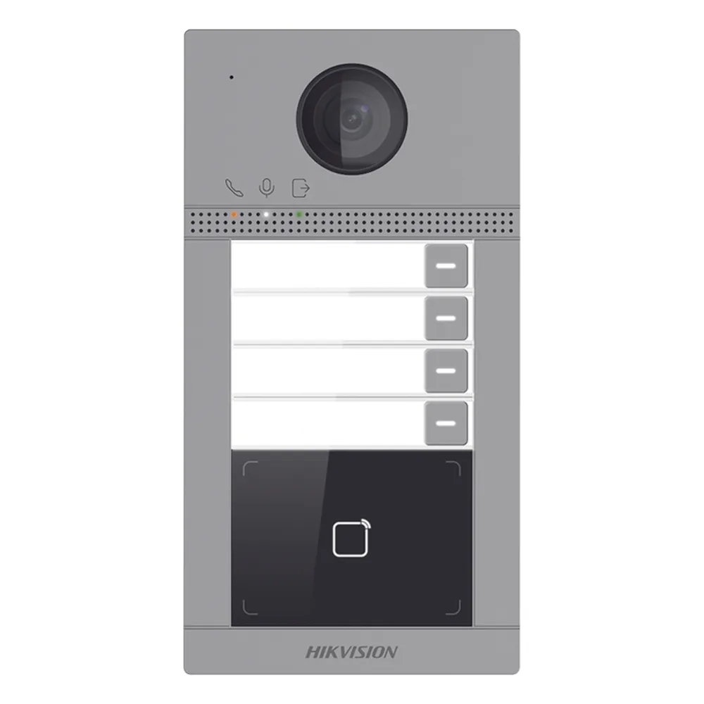 Videoportero IP 2 Megapixel / Llamada y Apertura Remota desde App Hik-Connect (Requiere monitor )/ PoE / Exterior IP65 + Antivandalico IK08 / 4 Departamento / Apertura con Tarjeta / Soporta 2 Puertas y hasta 6 Monitores – vista 2