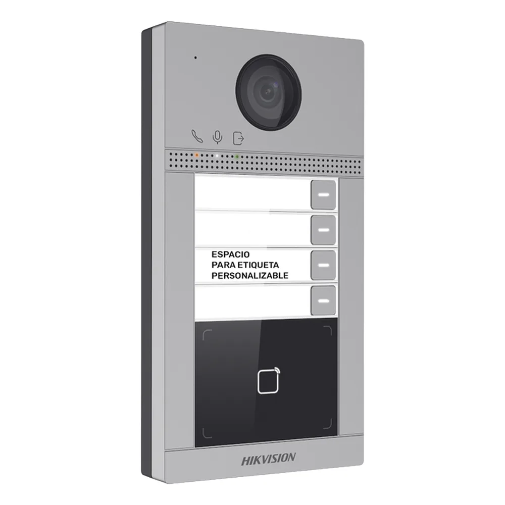 Videoportero IP 2 Megapixel / Llamada y Apertura Remota desde App Hik-Connect (Requiere monitor )/ PoE / Exterior IP65 + Antivandalico IK08 / 4 Departamento / Apertura con Tarjeta / Soporta 2 Puertas y hasta 6 Monitores – vista 3