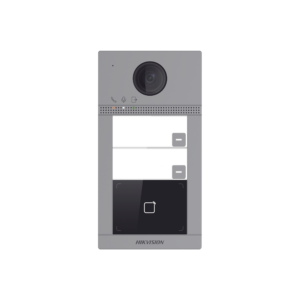 Videoportero IP (IP65 + IK08) con Llamada y apertura desde APP Hik-Connect / Soporta 2 Departamentos / PoE Estandar  / Interfaz WEB para configuración / 2 puertas